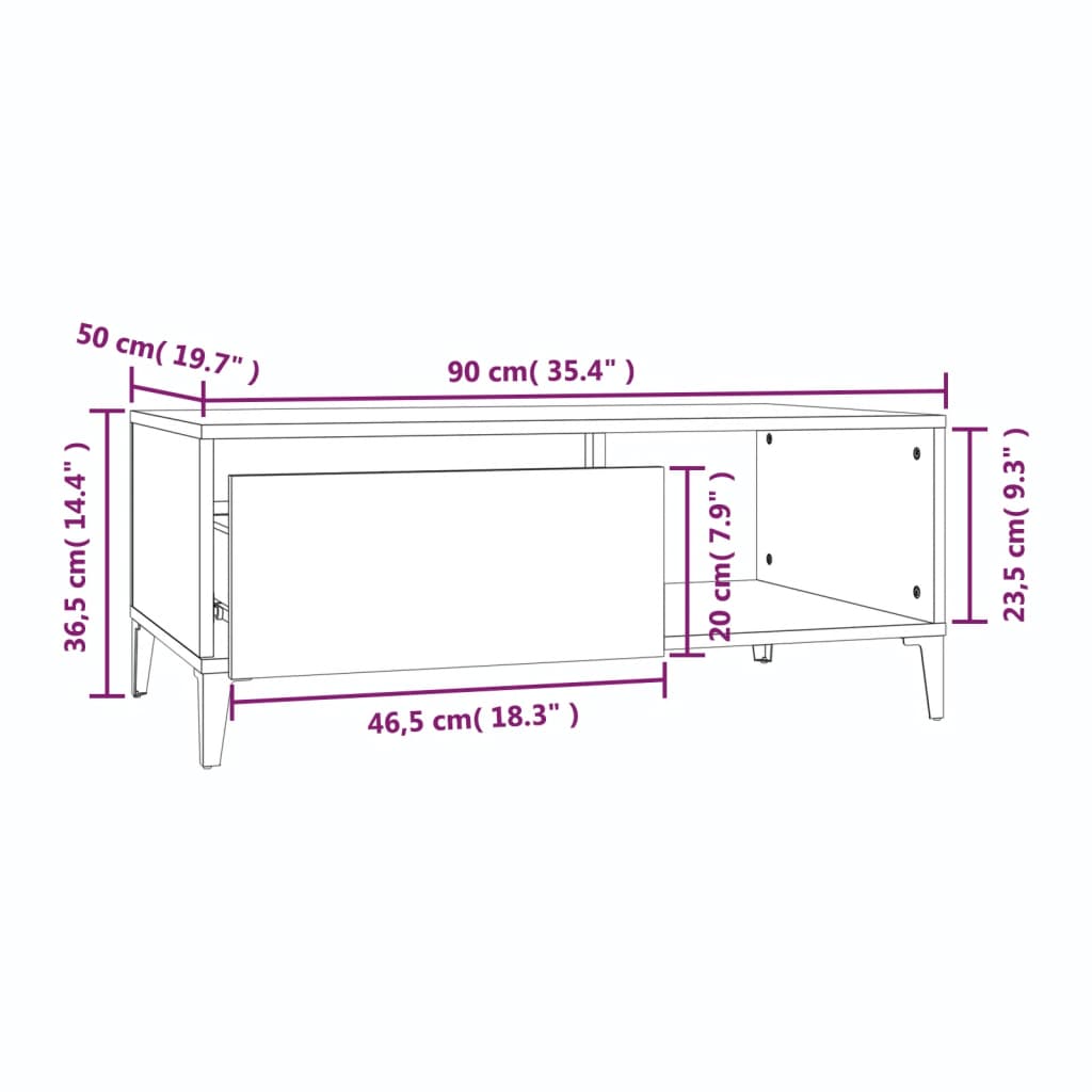 Salontafel 90x50x36,5 cm bewerkt hout grijs sonoma is nu te koop bij PeponiXL, paradijselijk wonen!