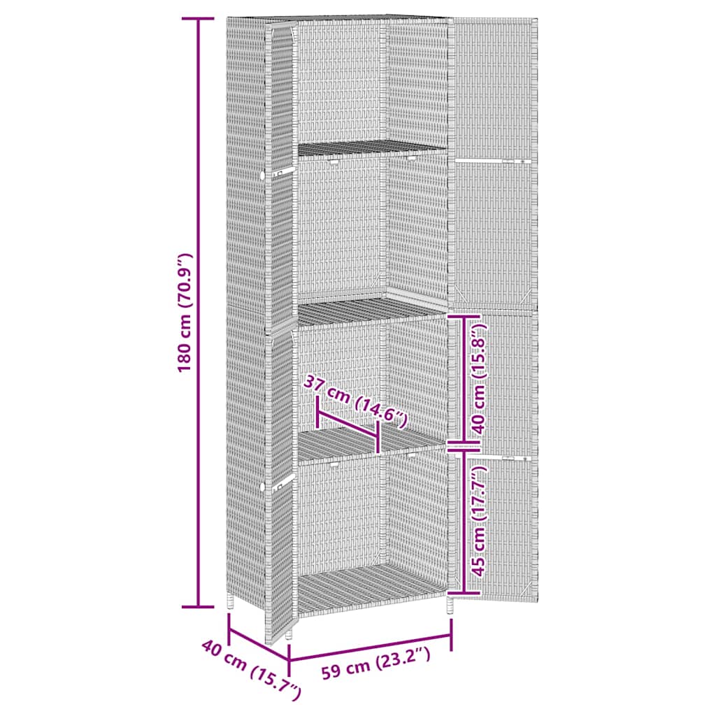 Tuinkast 59x40x180 cm poly rattan grijs is nu te koop bij PeponiXL, paradijselijk wonen!