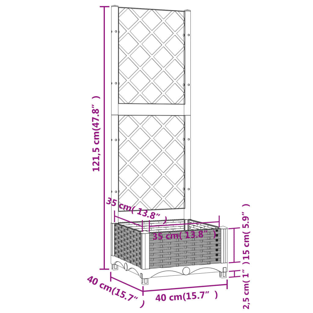 Plantenbak met latwerk 40x40x121,5 cm polypropeen is nu te koop bij PeponiXL, paradijselijk wonen!