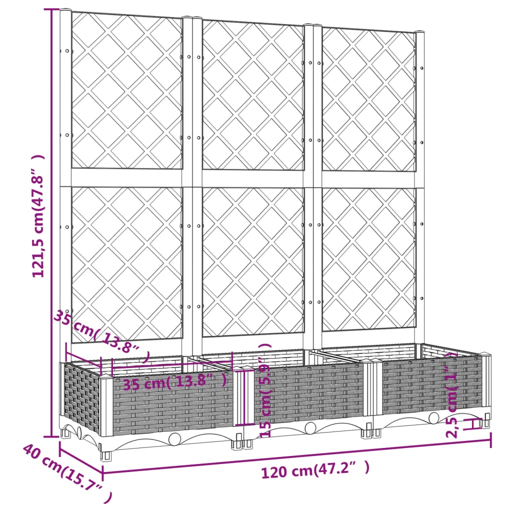 Plantenbak met trellis wit 120x40x121,5 cm PP is nu te koop bij PeponiXL, paradijselijk wonen!