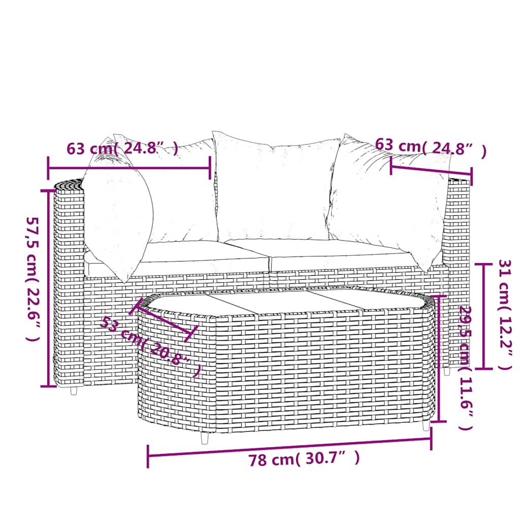3-delige Loungeset met kussens poly rattan zwart is nu te koop bij PeponiXL, paradijselijk wonen!