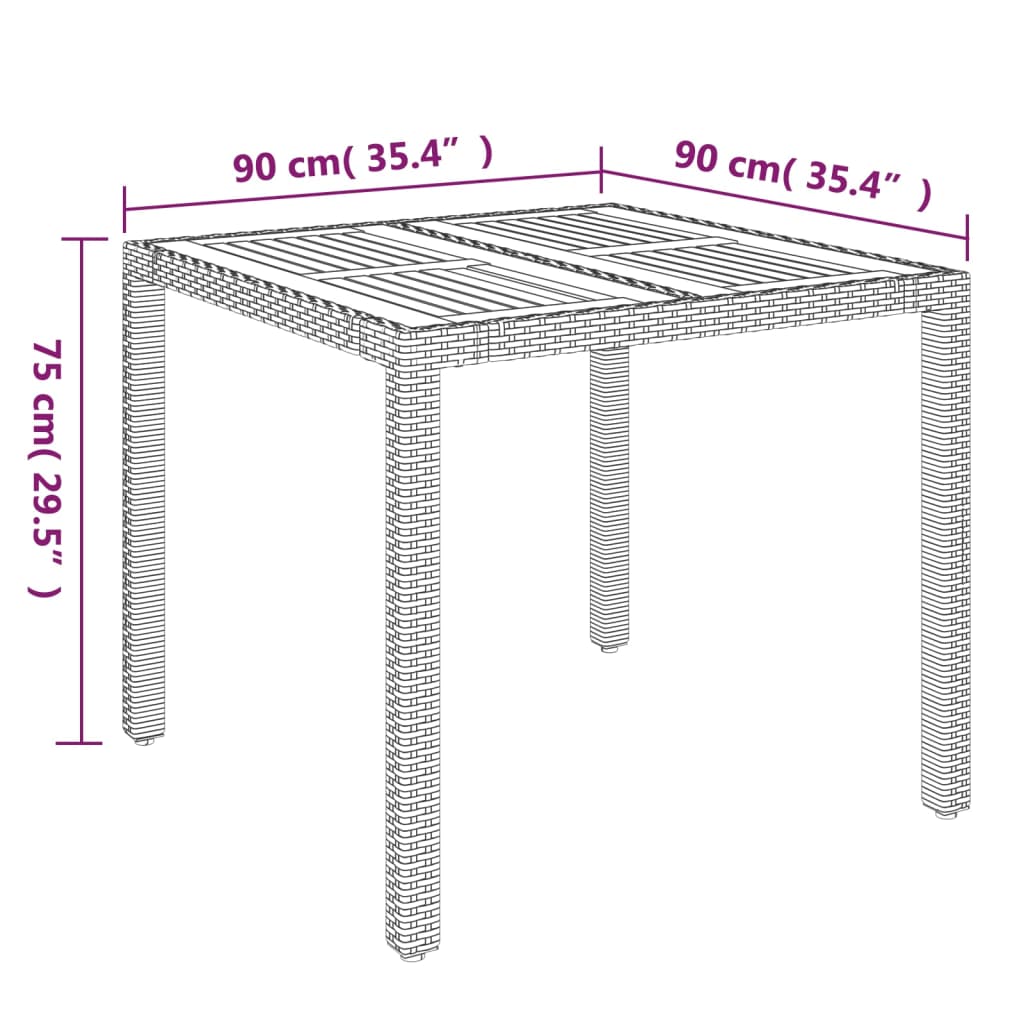 Tuintafel met houten blad 90x90x75 cm poly rattan zwart is nu te koop bij PeponiXL, paradijselijk wonen!