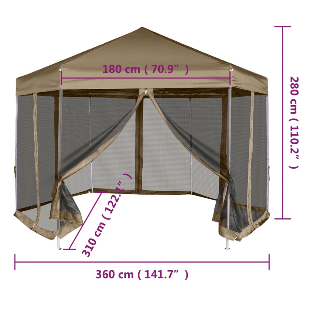 Partytent met wanden zeshoekig 3,6x3,1 m taupe 220 g/m² is nu te koop bij PeponiXL, paradijselijk wonen!
