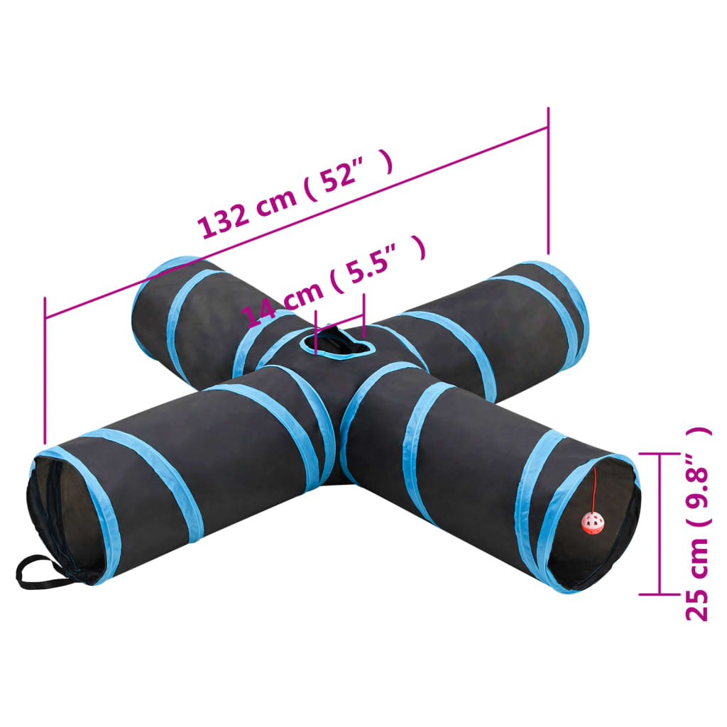 Kattentunnel 4-voudig 132 cm polyester zwart en blauw is nu te koop bij PeponiXL, paradijselijk wonen!