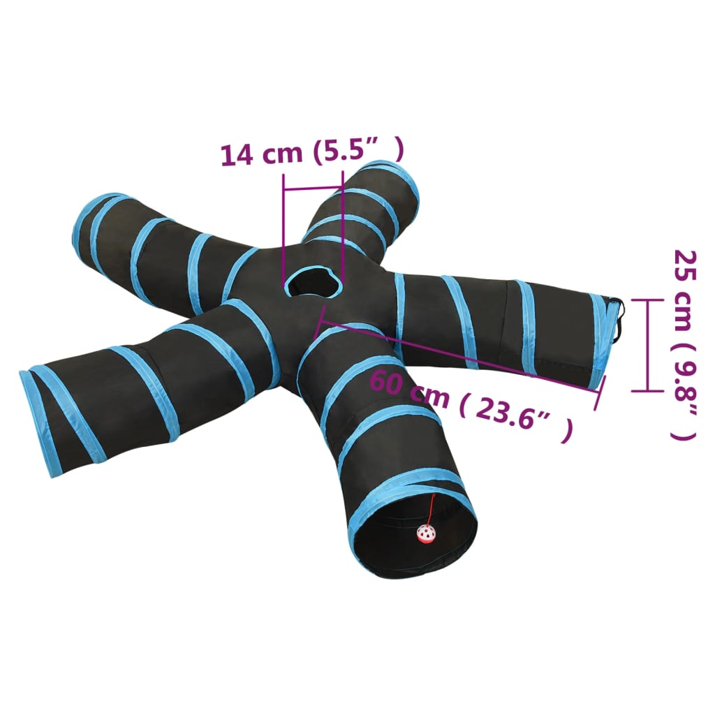 Kattentunnel 5-voudig 25 cm polyester zwart en blauw is nu te koop bij PeponiXL, paradijselijk wonen!