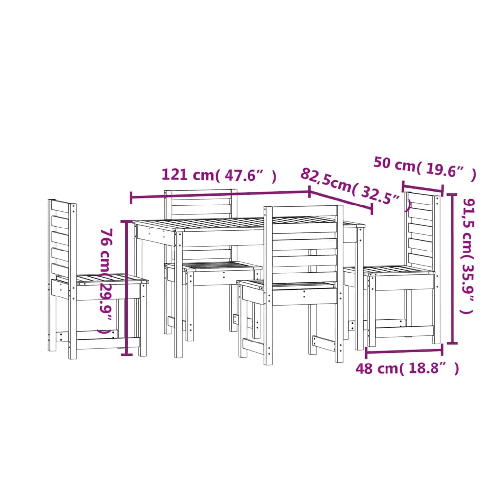 5-delige Tuinset massief grenenhout is nu te koop bij PeponiXL, paradijselijk wonen!