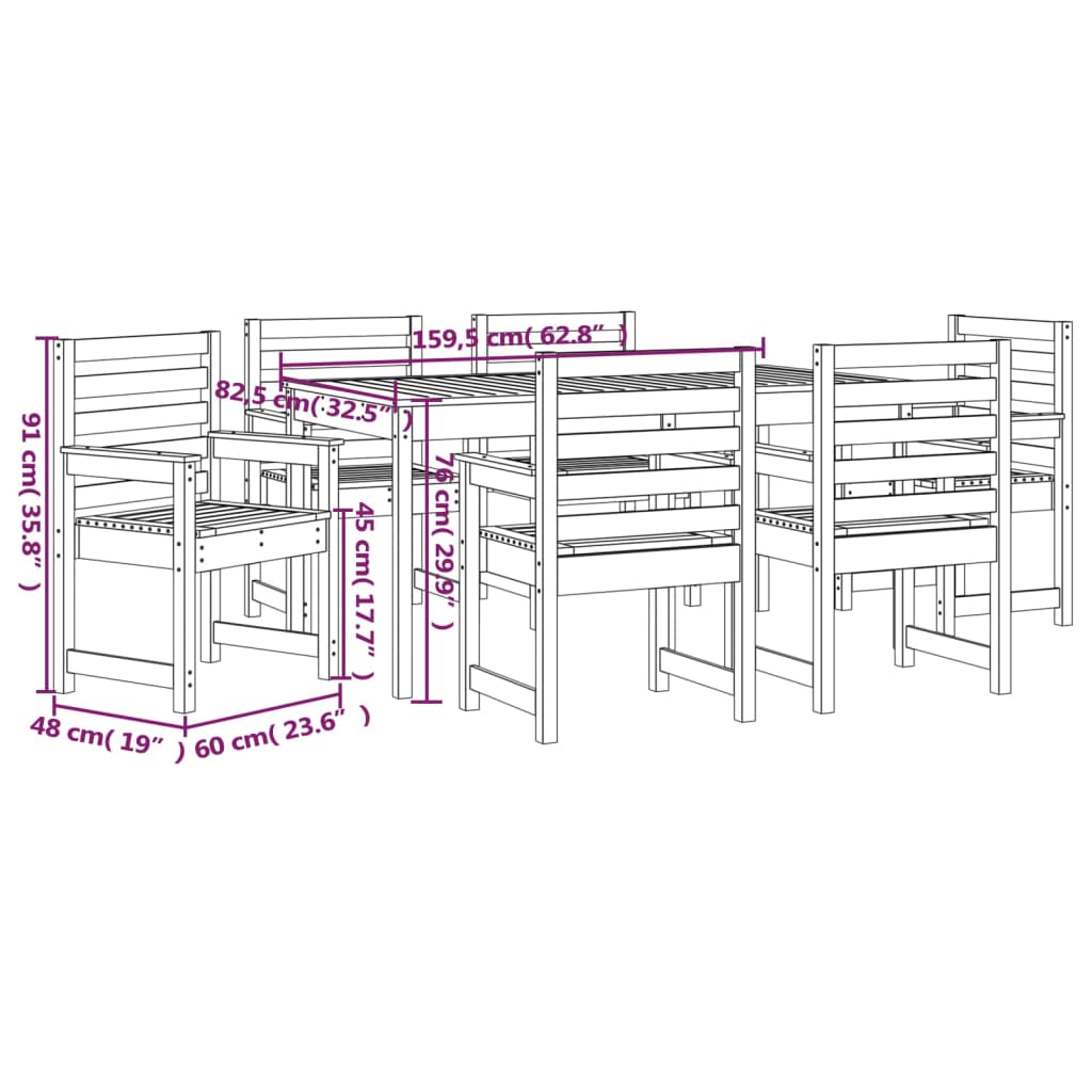7-delige Tuinset massief grenenhout is nu te koop bij PeponiXL, paradijselijk wonen!
