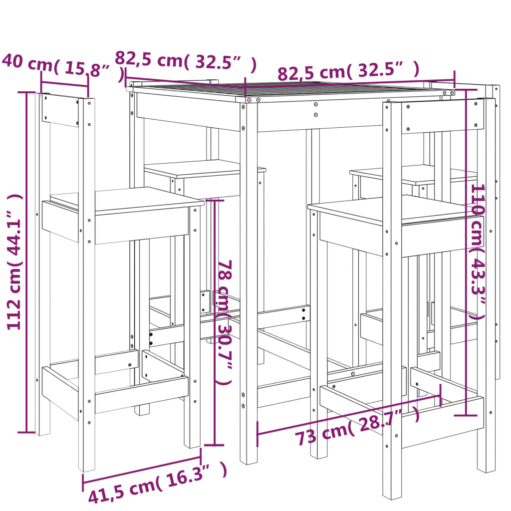 5-delige Barset massief grenenhout zwart is nu te koop bij PeponiXL, paradijselijk wonen!