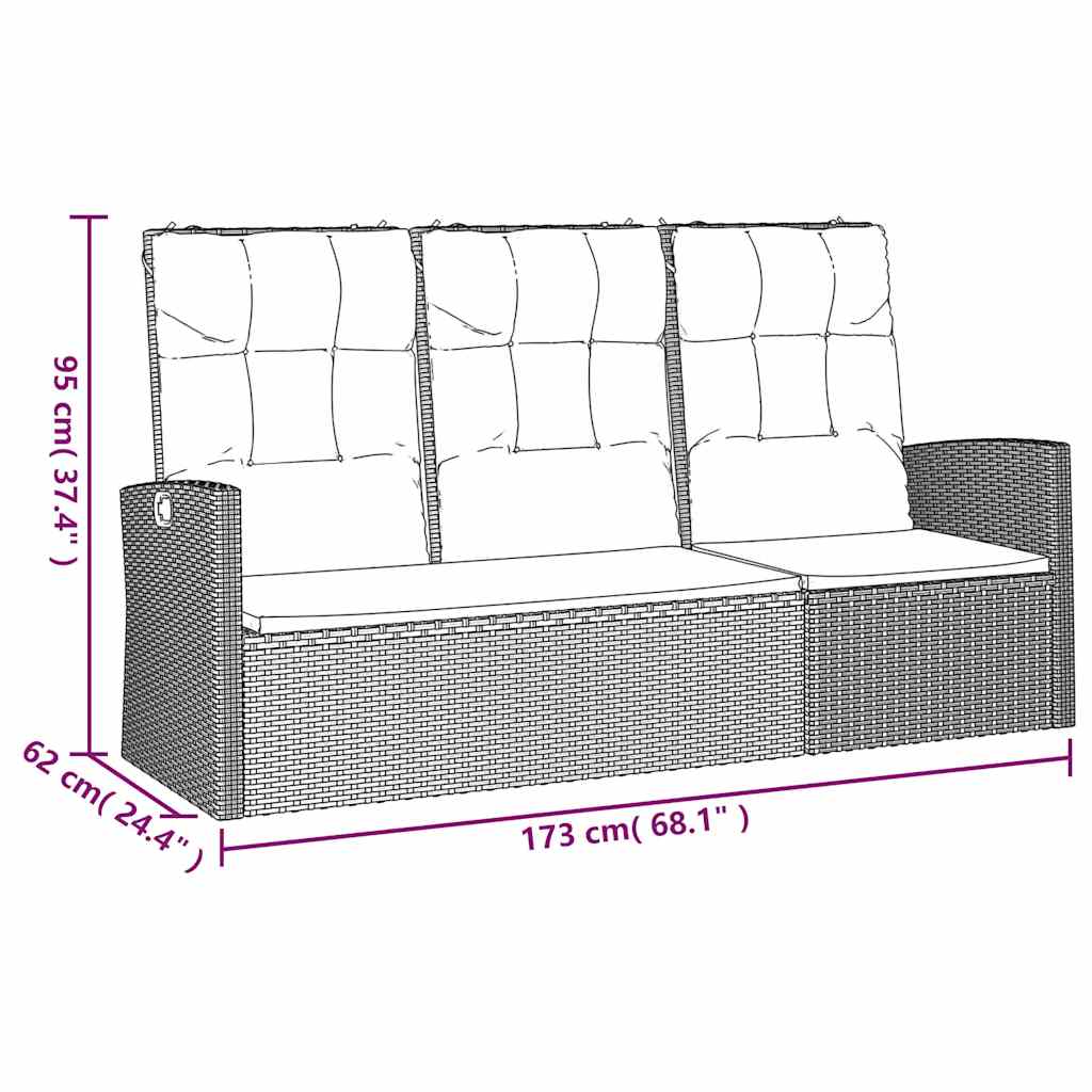 Tuinbank verstelbaar met kussens 173 cm poly rattan grijs is nu te koop bij PeponiXL, paradijselijk wonen!