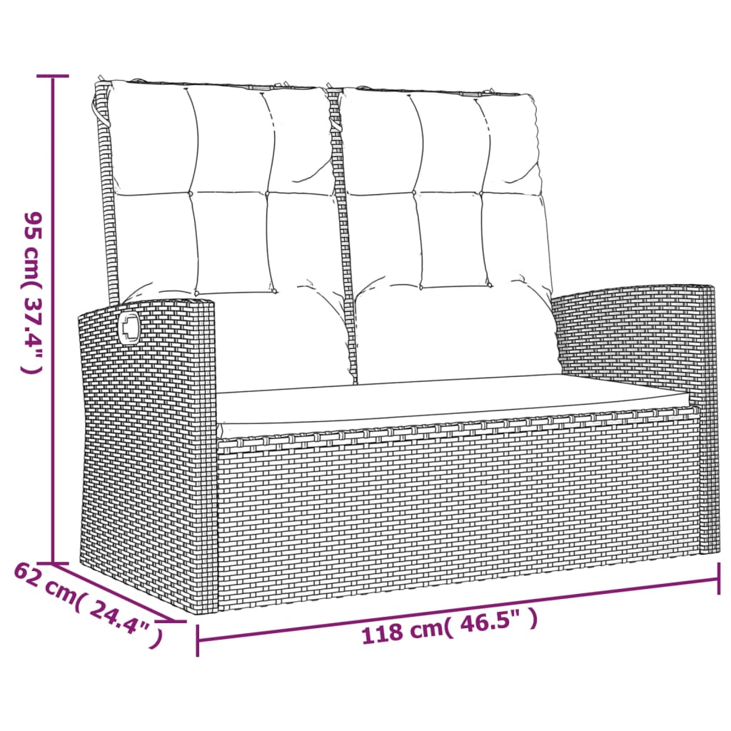 Tuinbank verstelbaar met kussens 118 cm poly rattan grijs is nu te koop bij PeponiXL, paradijselijk wonen!