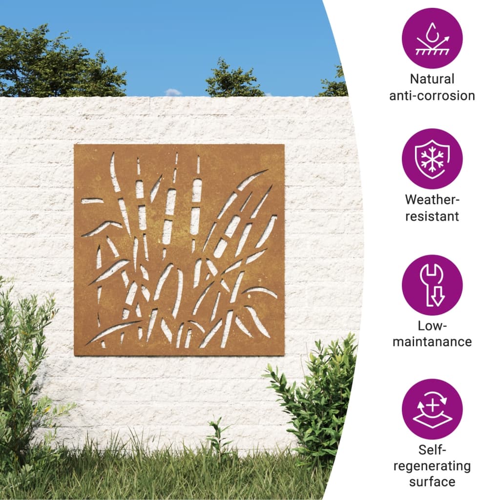 Wanddecoratie tuin grasontwerp 55x55 cm cortenstaal is nu te koop bij PeponiXL, paradijselijk wonen!