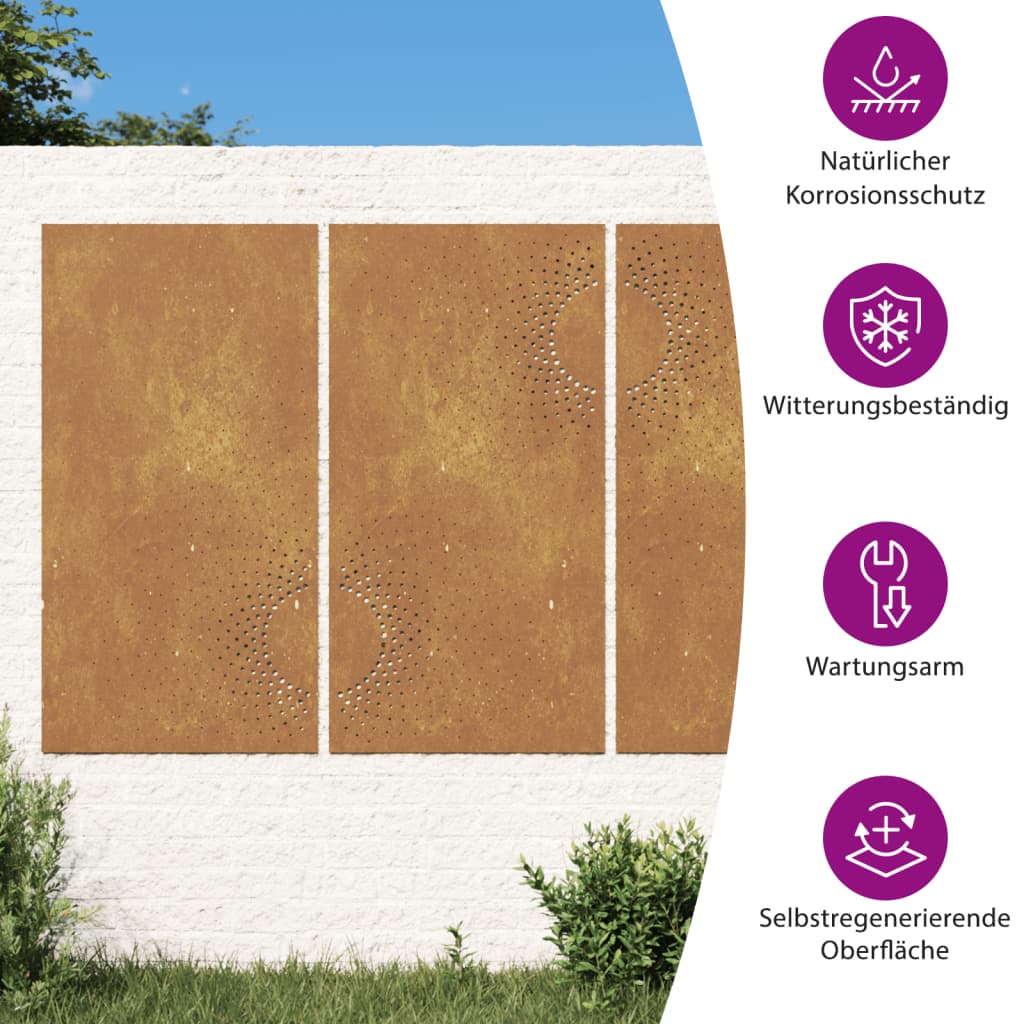 Wanddecoratie tuin 3 st zonontwerp 105x55 cm cortenstaal is nu te koop bij PeponiXL, paradijselijk wonen!
