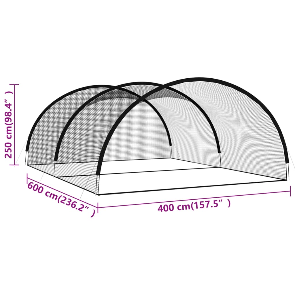 Slagkooi honkbal 600x400x250 cm polyester zwart