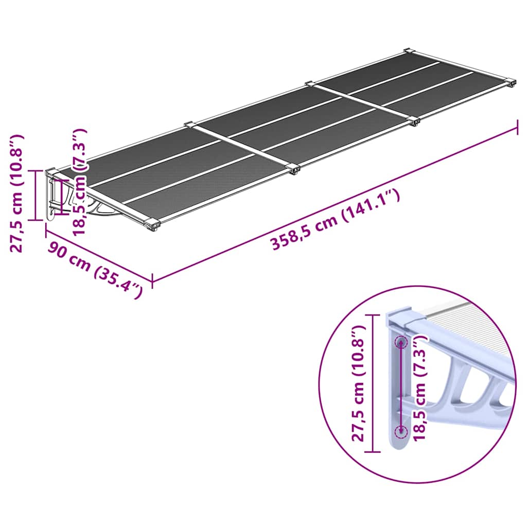 Deurluifel 358,5x90 cm polycarbonaat grijs en transparant is nu te koop bij PeponiXL, paradijselijk wonen!
