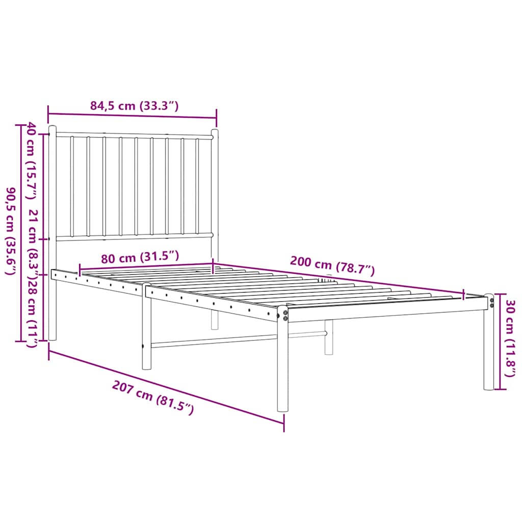 Bedframe met hoofdbord metaal zwart 80x200 cm is nu te koop bij PeponiXL, paradijselijk wonen!