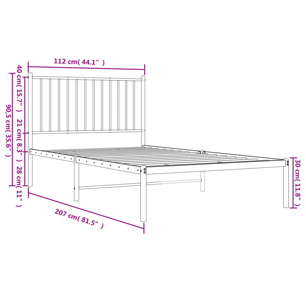 Bedframe met hoofdbord metaal zwart 107x203 cm is nu te koop bij PeponiXL, paradijselijk wonen!