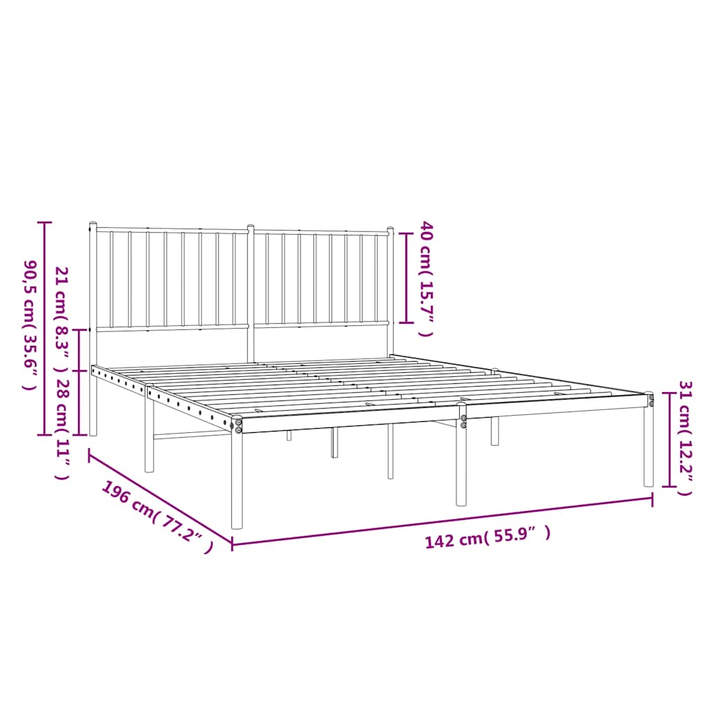 Bedframe met hoofdbord metaal zwart 135x190 cm is nu te koop bij PeponiXL, paradijselijk wonen!