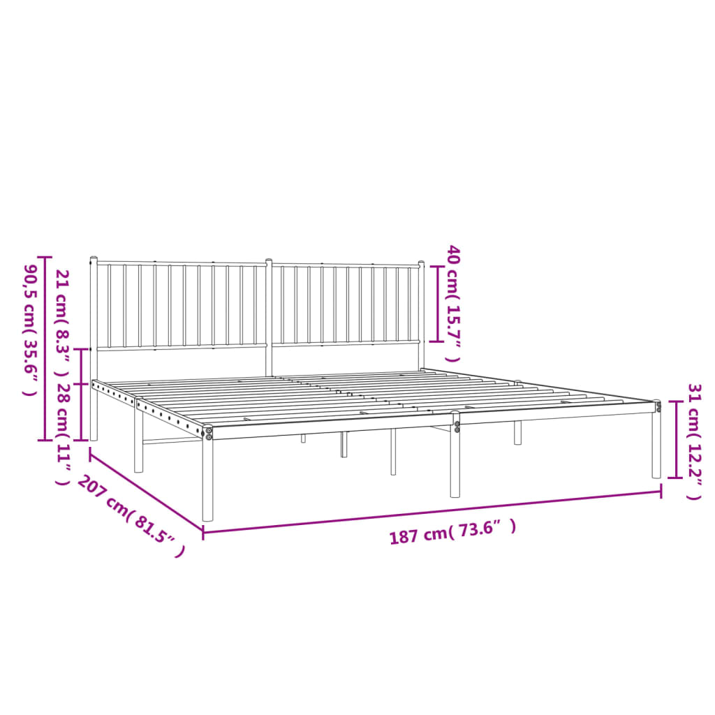 Bedframe met hoofdbord metaal zwart 180x200 cm is nu te koop bij PeponiXL, paradijselijk wonen!