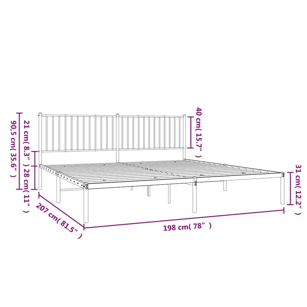 Bedframe met hoofdbord metaal zwart 193x203 cm is nu te koop bij PeponiXL, paradijselijk wonen!