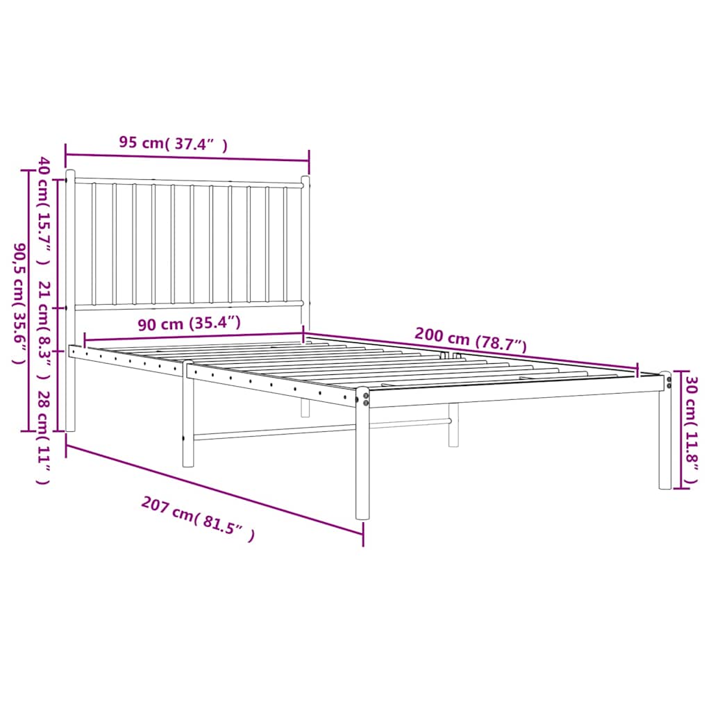 Bedframe met hoofdbord metaal wit 90x200 cm is nu te koop bij PeponiXL, paradijselijk wonen!