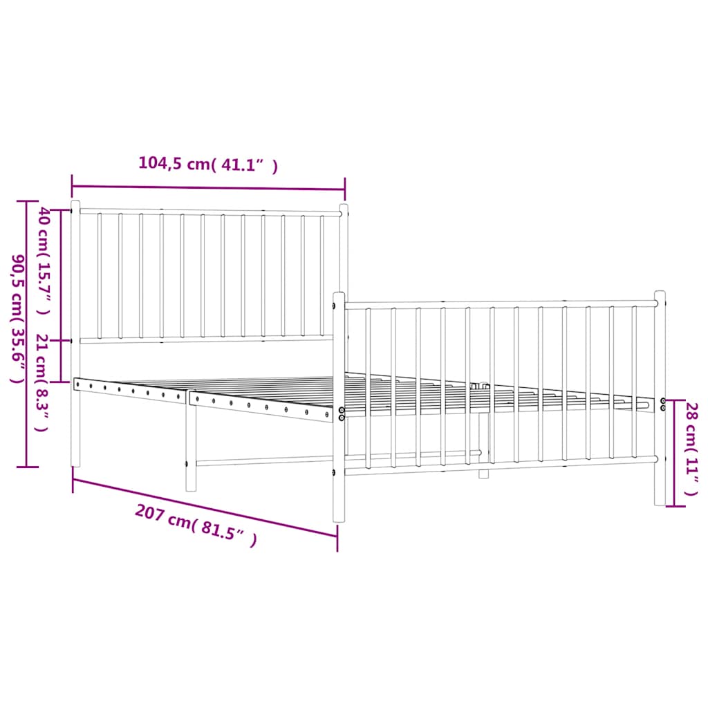 Bedframe met hoofd- en voeteneinde metaal wit 100x200 cm is nu te koop bij PeponiXL, paradijselijk wonen!