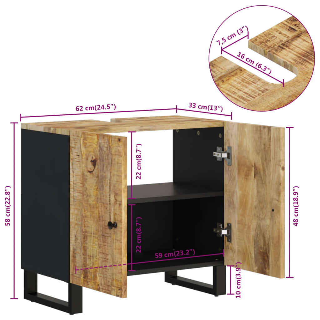Wastafelkast 62x33x58 cm massief mangohout en bewerkt hout is nu te koop bij PeponiXL, paradijselijk wonen!