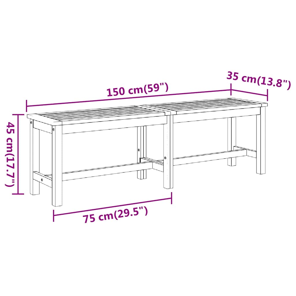 Tuinbank 150x35x45 cm massief acaciahout is nu te koop bij PeponiXL, paradijselijk wonen!