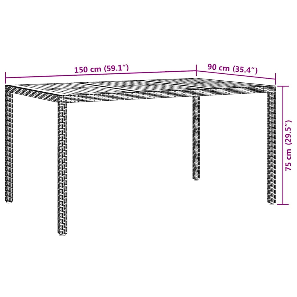 Tuinstafel Grijs 150 x 90 x 75 cm poly rattan is nu te koop bij PeponiXL, paradijselijk wonen!