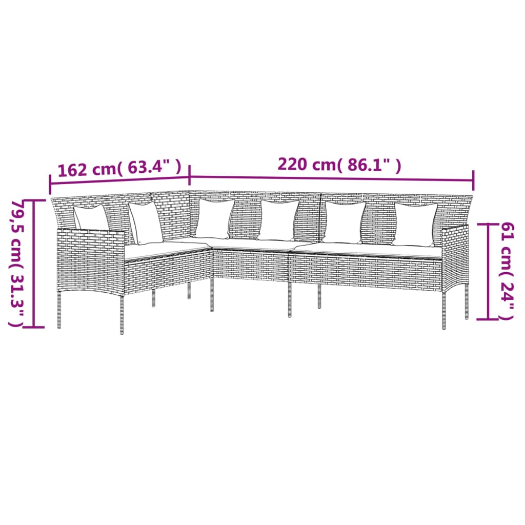 Tuinbank L-vormig met kussens poly rattan zwart is nu te koop bij PeponiXL, paradijselijk wonen!