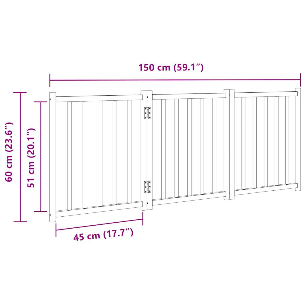 Hondenhek inklapbaar 3panelen 150cm massief vurenhout bruin eik is nu te koop bij PeponiXL, paradijselijk wonen!
