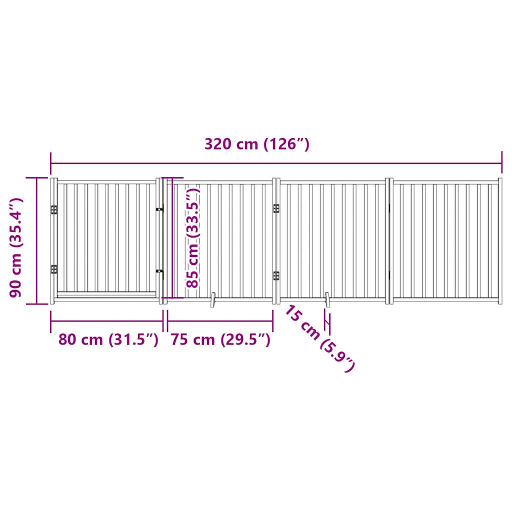 Hondenhek inklapbaar 4panelen 320cm massief vurenhout bruin eik is nu te koop bij PeponiXL, paradijselijk wonen!