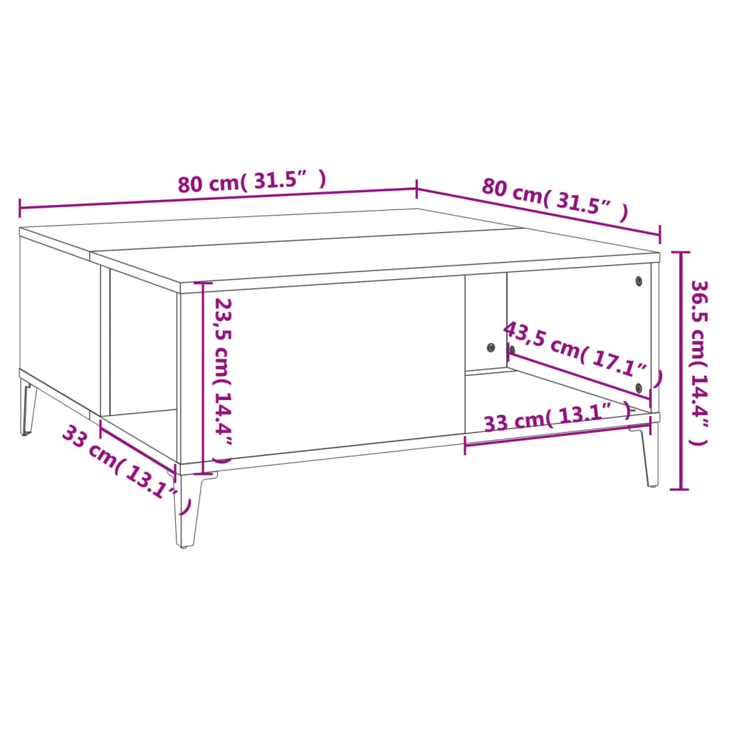 Salontafel 80x80x36,5 cm bewerkt hout gerookt eikenkleurig is nu te koop bij PeponiXL, paradijselijk wonen!