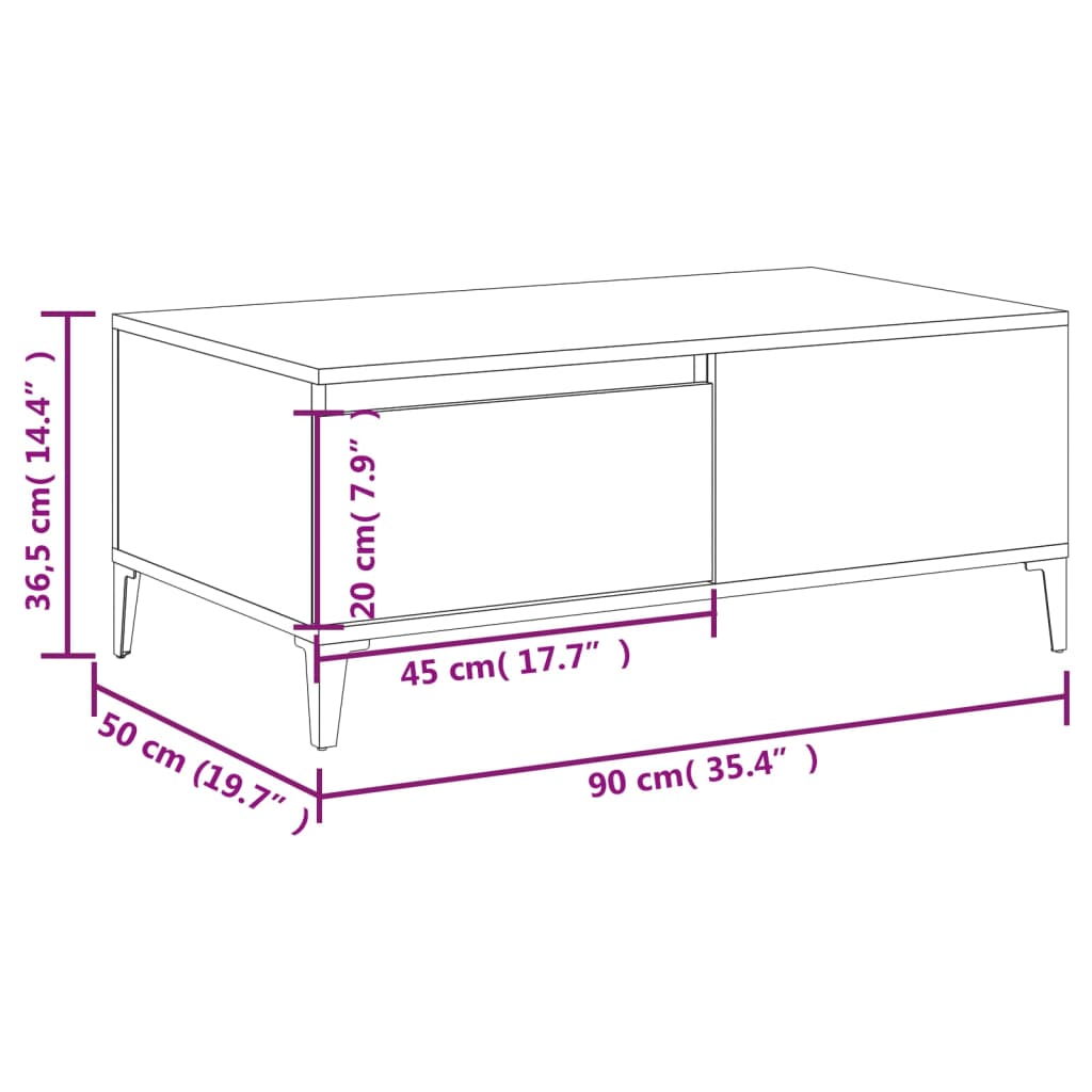 Salontafel 90x50x36,5 cm bewerkt hout bruin eikenkleur is nu te koop bij PeponiXL, paradijselijk wonen!