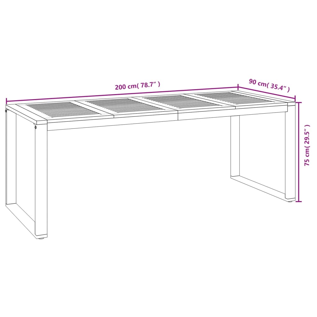 Tuintafel met U-vormige poten 200x90x75 cm massief acaciahout is nu te koop bij PeponiXL, paradijselijk wonen!
