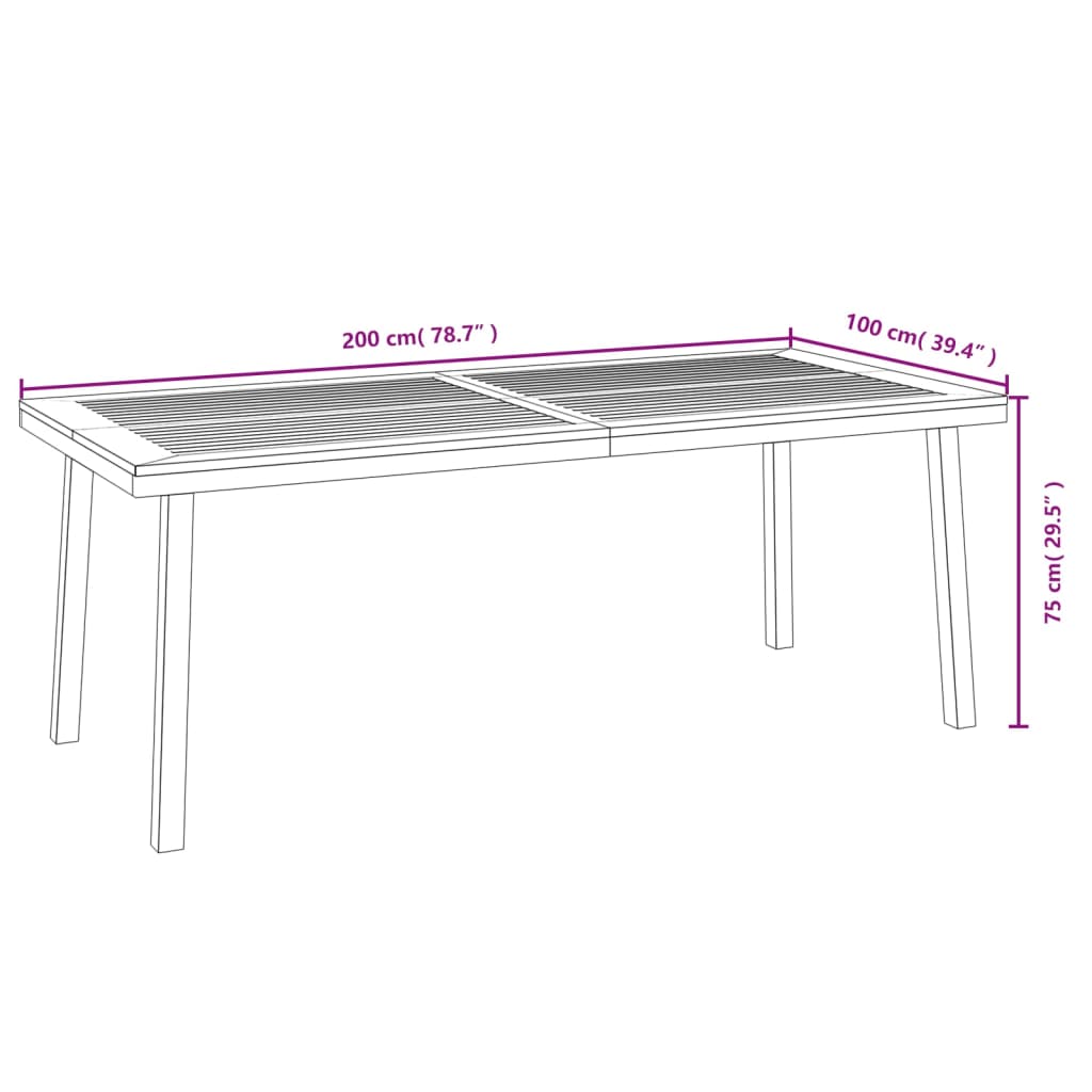 Tuintafel 200x100x75 cm massief acaciahout is nu te koop bij PeponiXL, paradijselijk wonen!