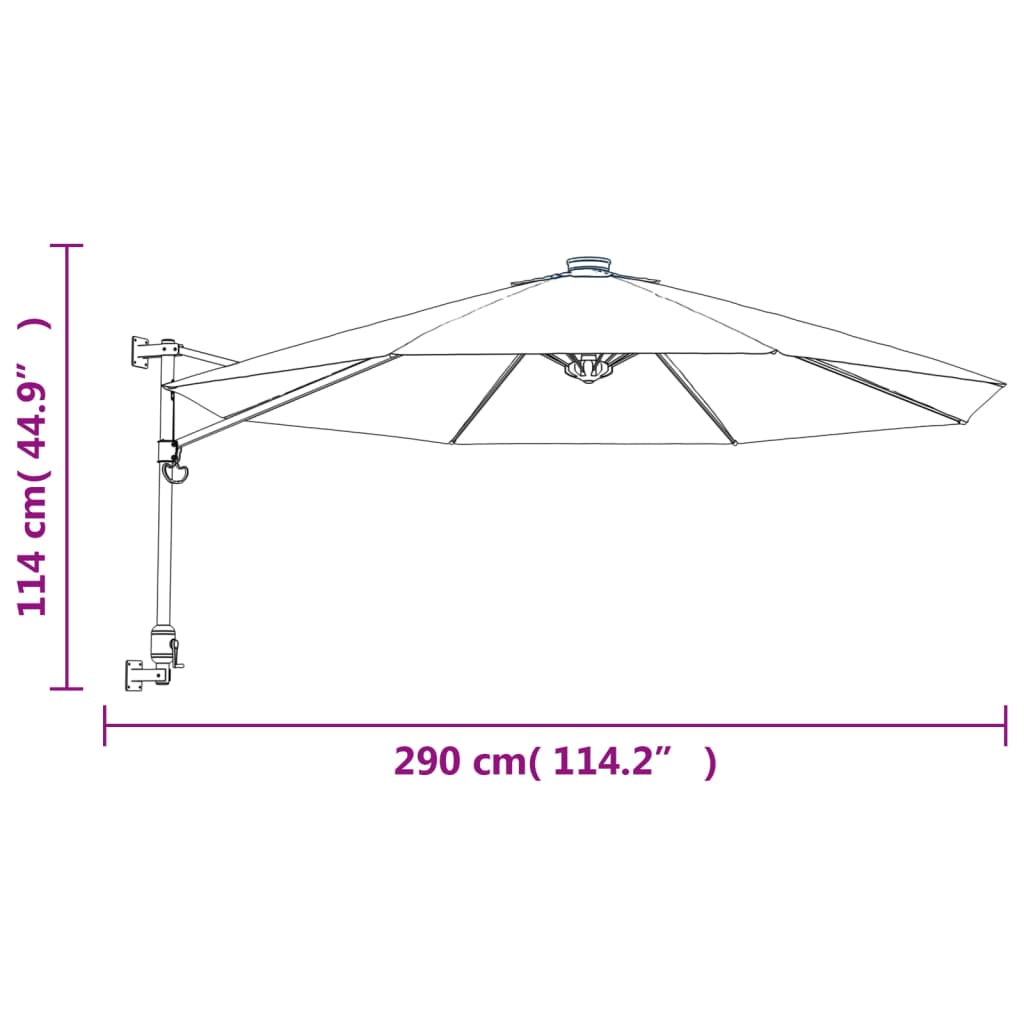 Wandparasol met LEDs 290 cm geel is nu te koop bij PeponiXL, paradijselijk wonen!