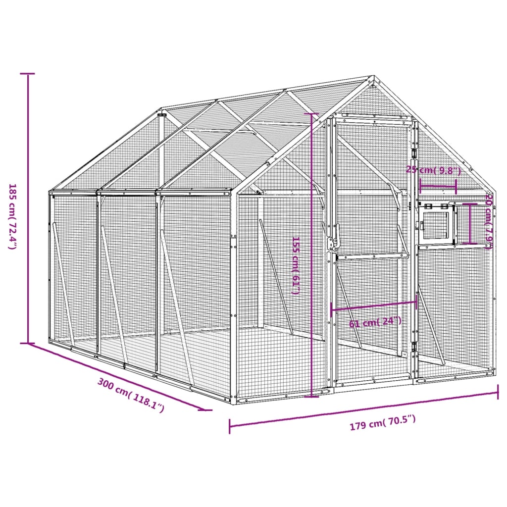 Volière 1,79x3x1,85 m aluminium zilverkleurig is nu te koop bij PeponiXL, paradijselijk wonen!