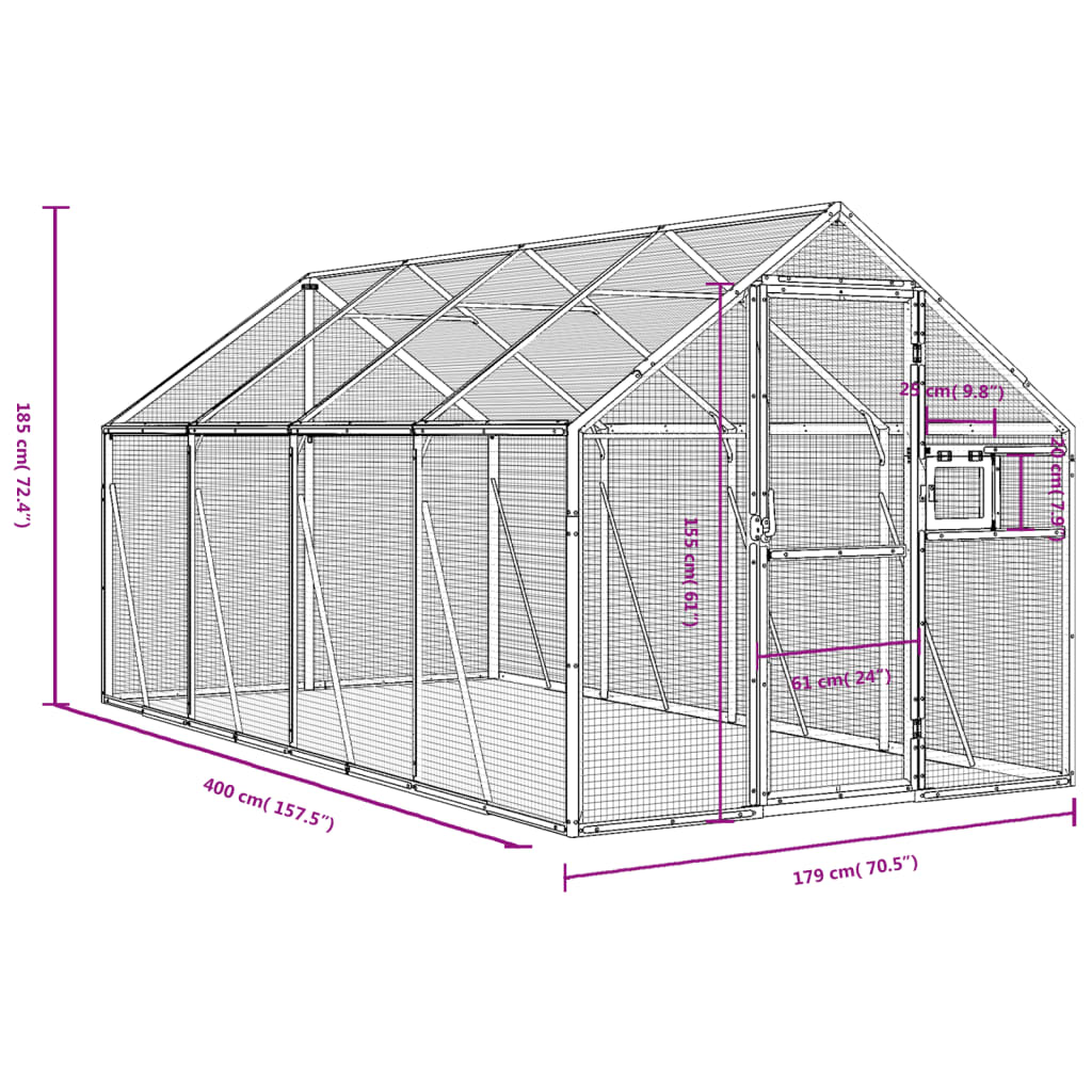 Volière 1,79x4x1,85 m aluminium zilverkleurig is nu te koop bij PeponiXL, paradijselijk wonen!