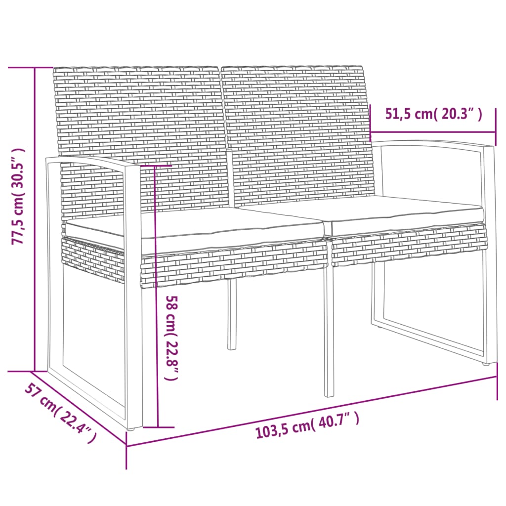 Tuinbank 2-zits met kussens polypropeen rattan donkergrijs is nu te koop bij PeponiXL, paradijselijk wonen!