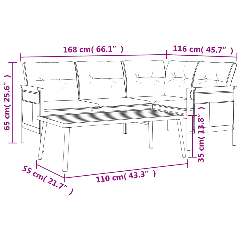 2-delige Loungeset staal antracietkleurig is nu te koop bij PeponiXL, paradijselijk wonen!