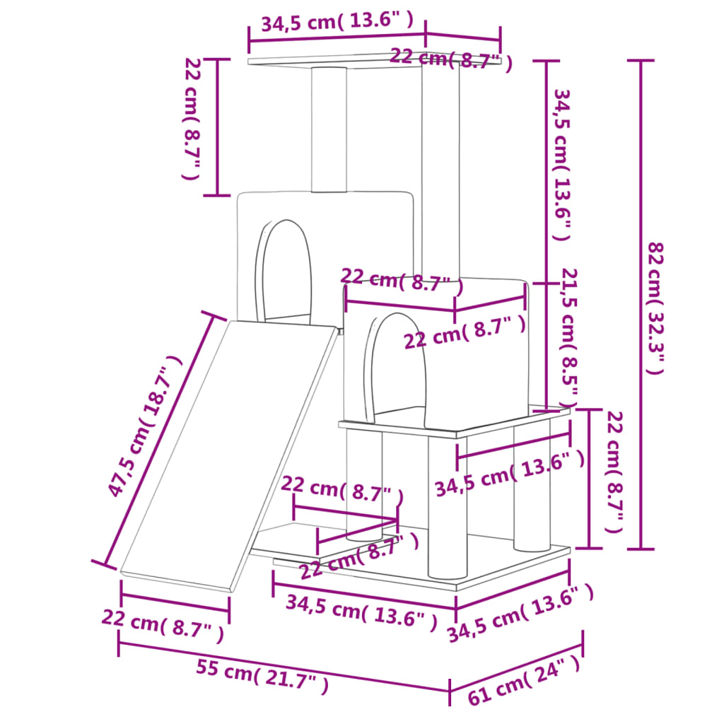 Kattenmeubel met sisal krabpalen 82 cm donkergrijs is nu te koop bij PeponiXL, paradijselijk wonen!