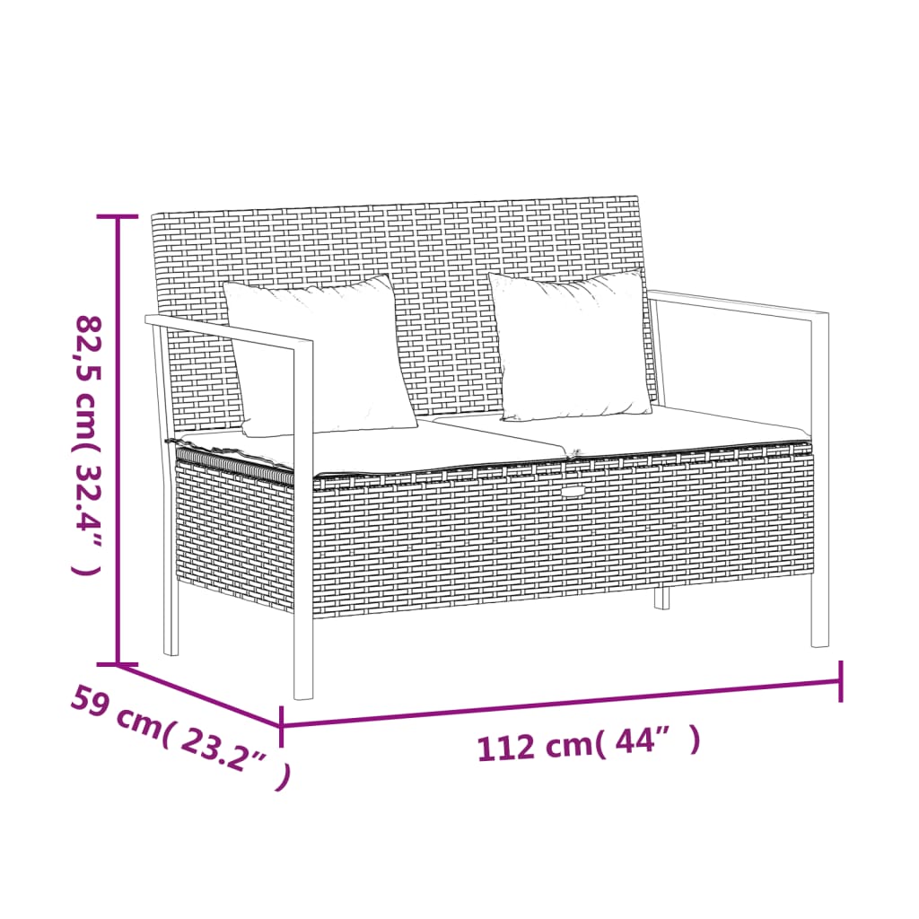 Tuinbank 2-zits met kussens poly rattan zwart is nu te koop bij PeponiXL, paradijselijk wonen!