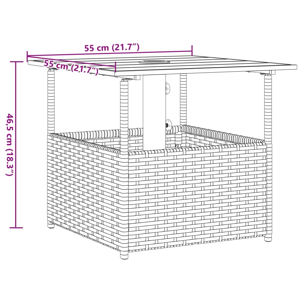 Tuintafel met parasolgat 55x55x46,5 cm poly rattan bruin is nu te koop bij PeponiXL, paradijselijk wonen!