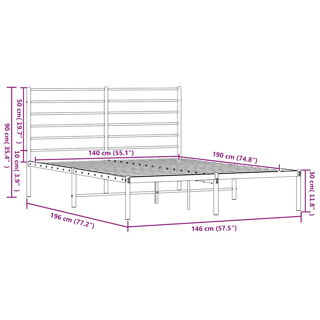 Bedframe met hoofdbord metaal zwart 140x190 cm is nu te koop bij PeponiXL, paradijselijk wonen!