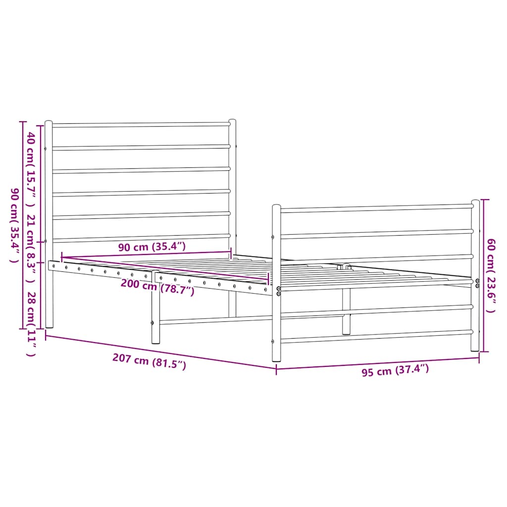 Bedframe met hoofd- en voeteneinde metaal wit 90x200 cm is nu te koop bij PeponiXL, paradijselijk wonen!
