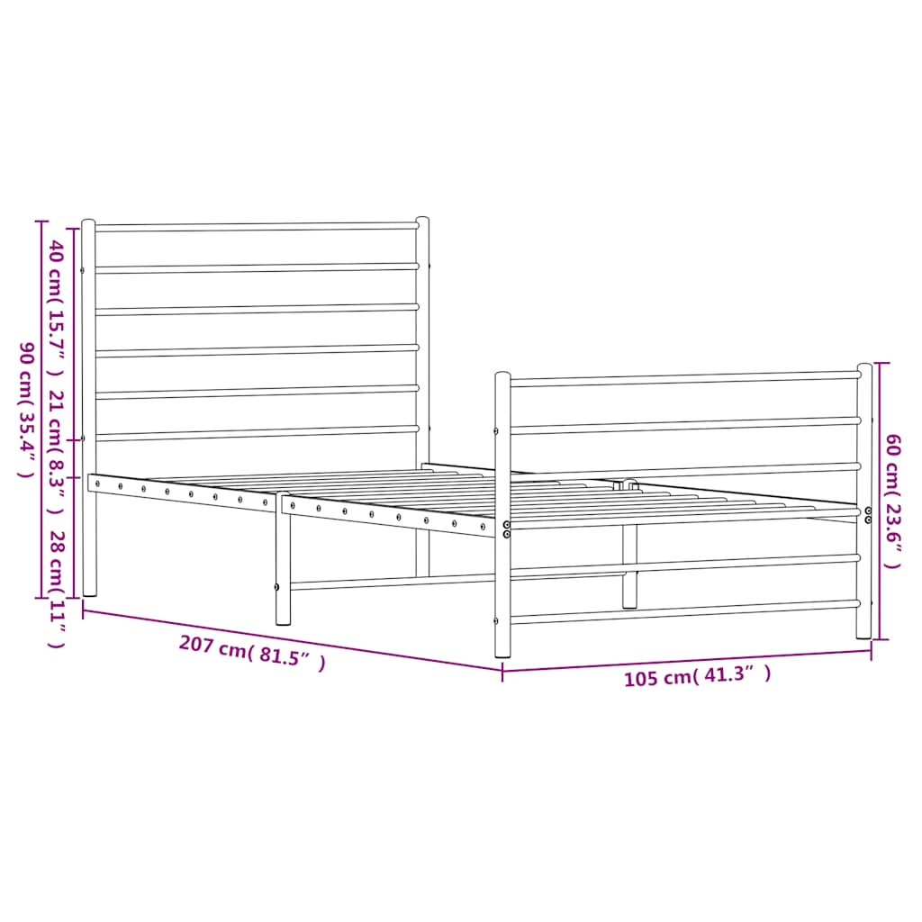 Bedframe met hoofd- en voeteneinde metaal wit 100x200 cm is nu te koop bij PeponiXL, paradijselijk wonen!