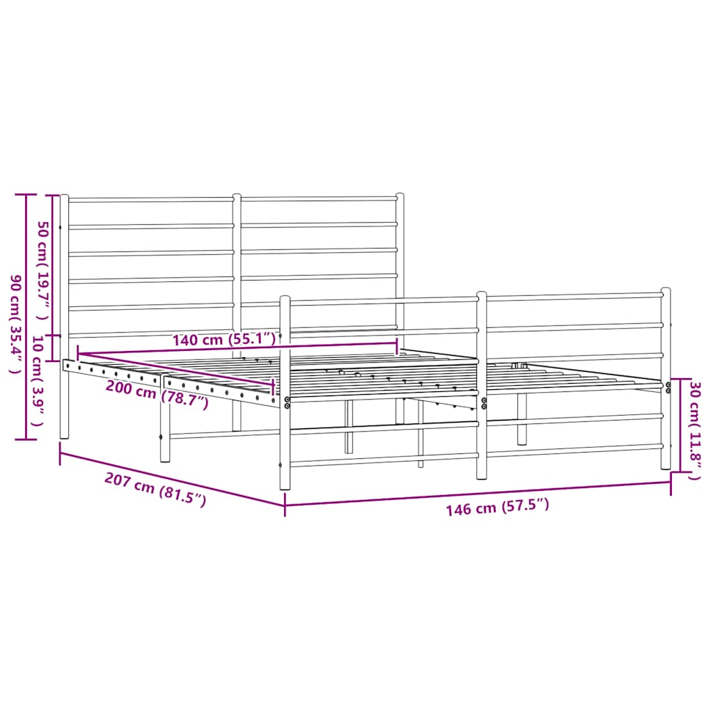 Bedframe met hoofd- en voeteneinde metaal wit 140x200 cm is nu te koop bij PeponiXL, paradijselijk wonen!