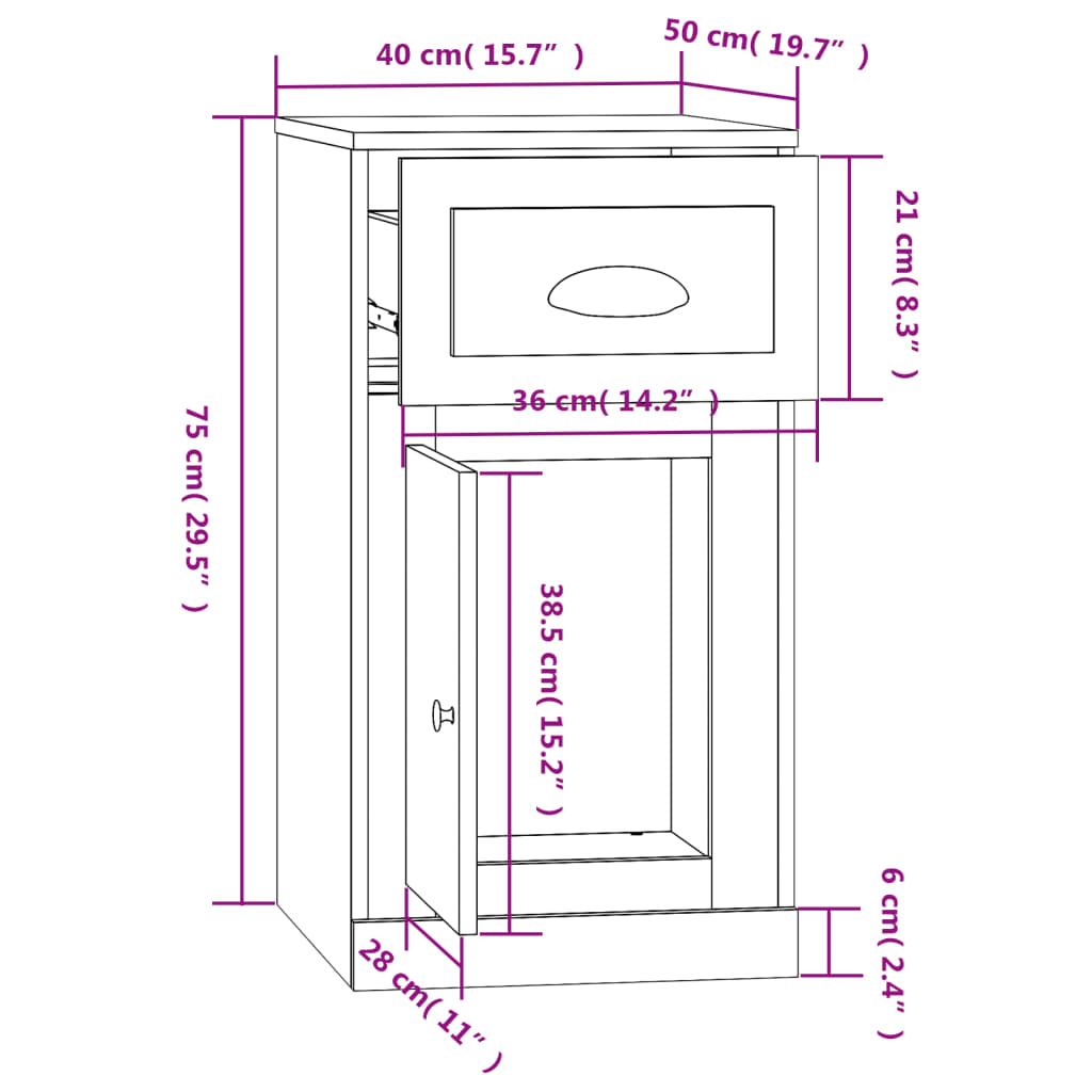 Bijzetkast met lade 40x50x75 cm bewerkt hout wit is nu te koop bij PeponiXL, paradijselijk wonen!