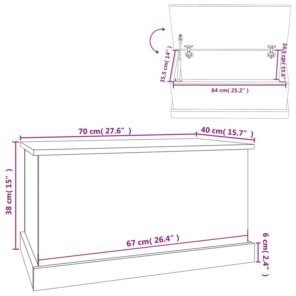 Opbergbox 70x40x38 cm bewerkt hout hoogglans wit