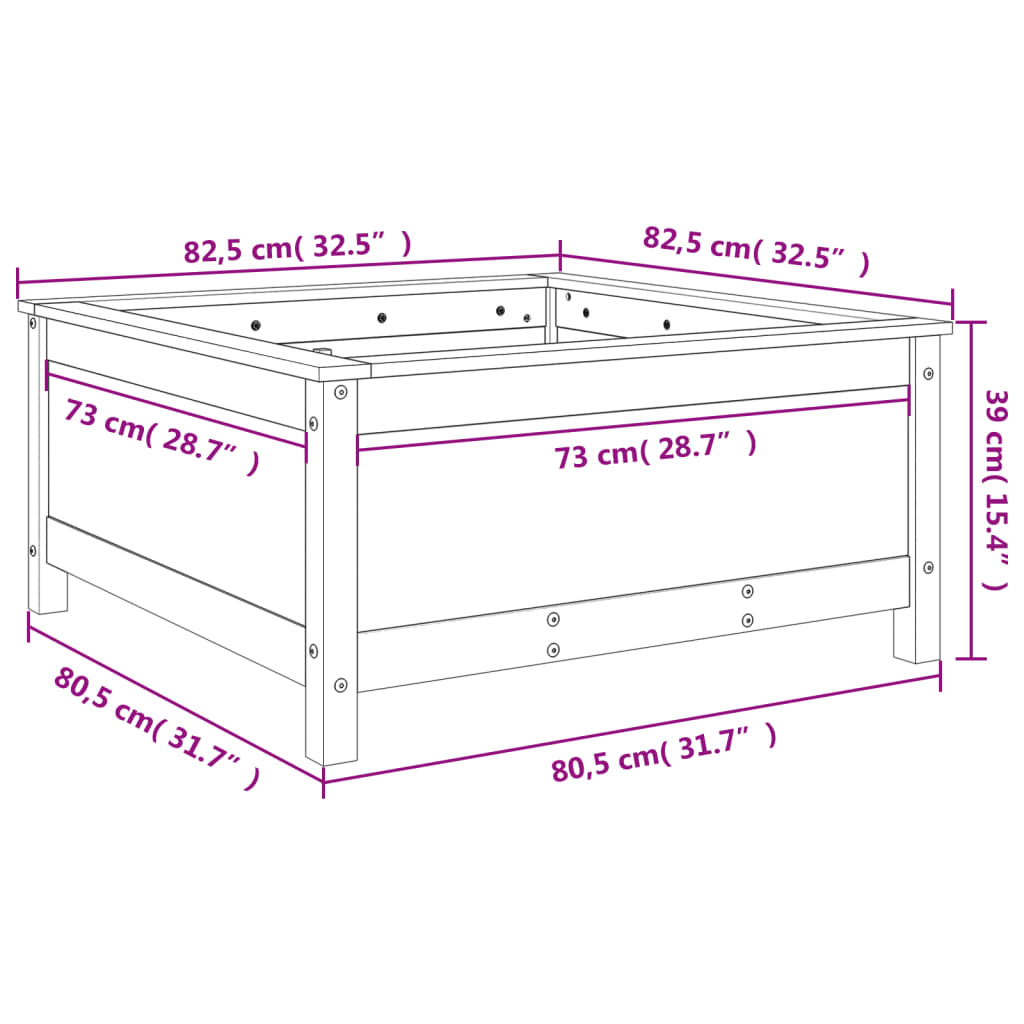 Plantenbak 82,5x82,5x39 cm massief grenenhout zwart is nu te koop bij PeponiXL, paradijselijk wonen!